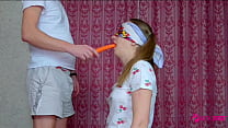 step brother tricked his sister when she passed a challenge with food and seduce her to blowjob and first sex nata sweet min Konulu Porno