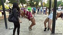 Two sluts tormented in public park gym Konulu Porno
