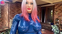 wearing royal blue latex catsuit for the first time sec Konulu Porno