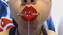 Bright Red Lips Drool and Spit a LOT of Saliva Konulu Porno