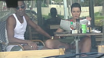 cheating wife part hubby films me outside a cafe upskirt flashing and having an interracial affair with a black man min Konulu Porno