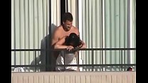 bjmypep couple having sex on the balcony of the building min Konulu Porno