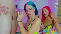 two beautiful girls with colorful hair fuck his throat min Konulu Porno