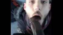 White guy sucking a big fat black cock outside Konulu Porno