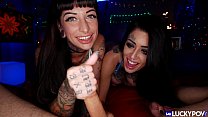 Busty Inked Brunette Babes Threesome Konulu Porno