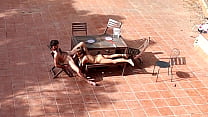 public couple playing and fucking in the courtyard outside min Konulu Porno