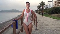 Wet transparent swimsuit in public Konulu Porno