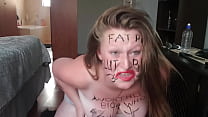 big fat worthless pig degrading herself body writing hair pulling self slapping min Konulu Porno