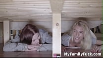 step brother fucks his step sister and step mom while they re stuck under bed missy luv mia evans min Konulu Porno