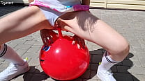 horny stepsister riding fitness ball with double penetration min Konulu Porno