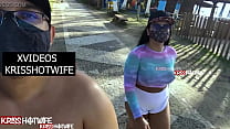 kriss hotwife with transparent top without bra taking a morning walk on the beach min Konulu Porno