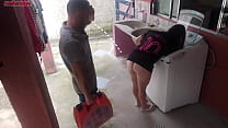 married housewife pays washing machine technician with her ass while husband is away min Konulu Porno