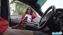 dick flash cute teen gives me hand job in public parking lot after she sees my big black cock min Konulu Porno