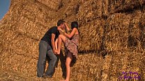 her short skirt and her giant tits turn the guy on as he fucks her on the hay bales min Konulu Porno
