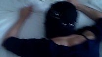 fucking my hooded hot wife in a leather muzzle while she wears leggings and a blouse min Konulu Porno